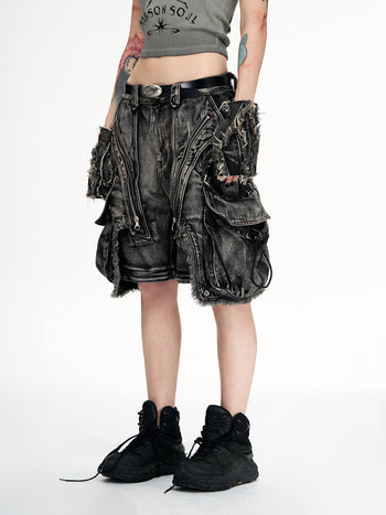 Personsoul Black Detachable Denim Overalls