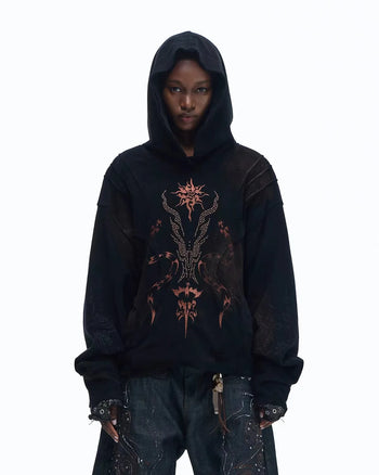 Personsoul Rhinestone Embroidered Hoodie In Black