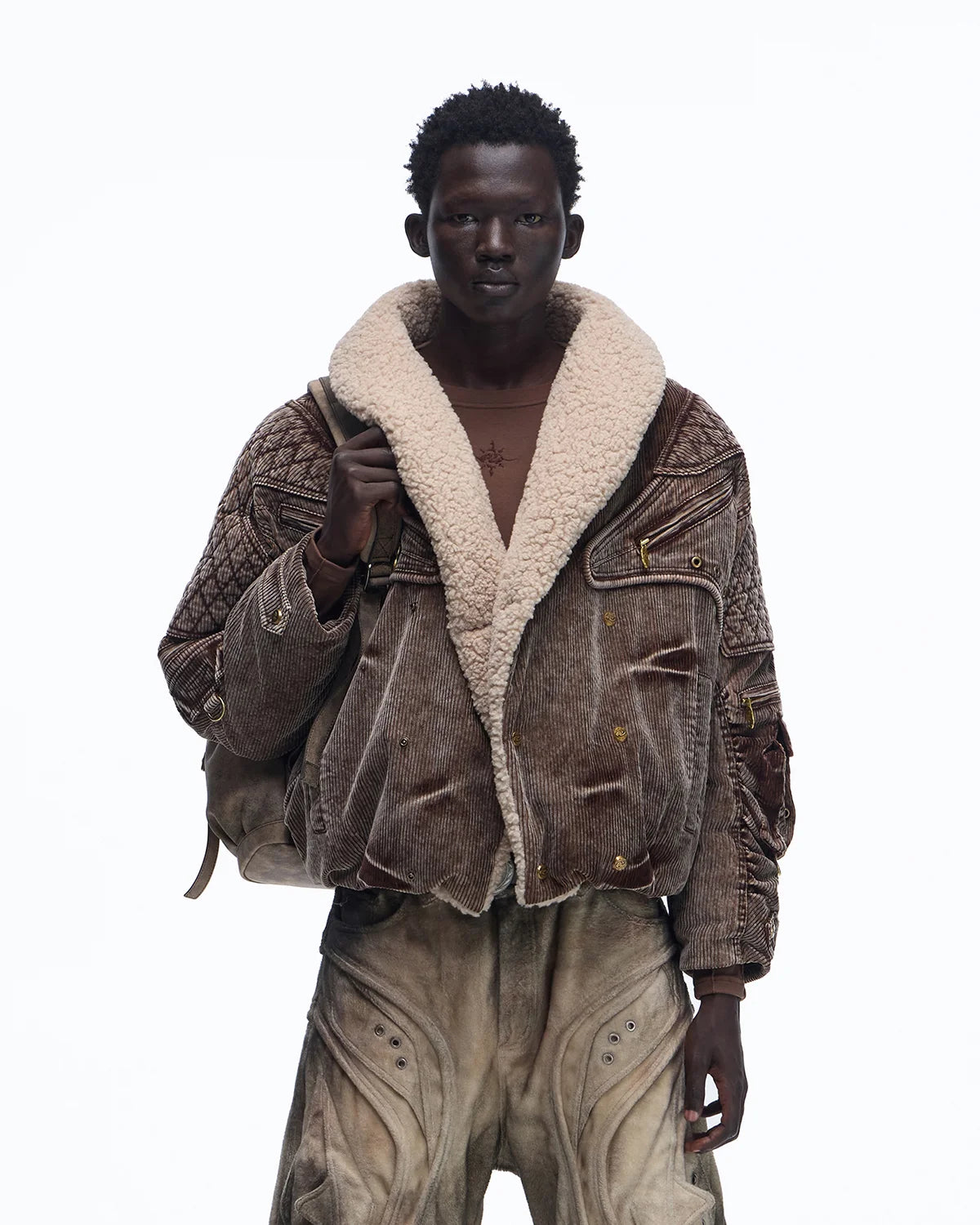 Personsoul Vintage Corduroy Puffer Jacket In Brown