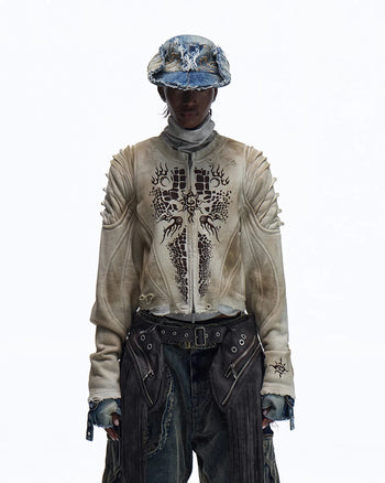 Personsoul Crocodile-print Slim-fit Cropped Jacket